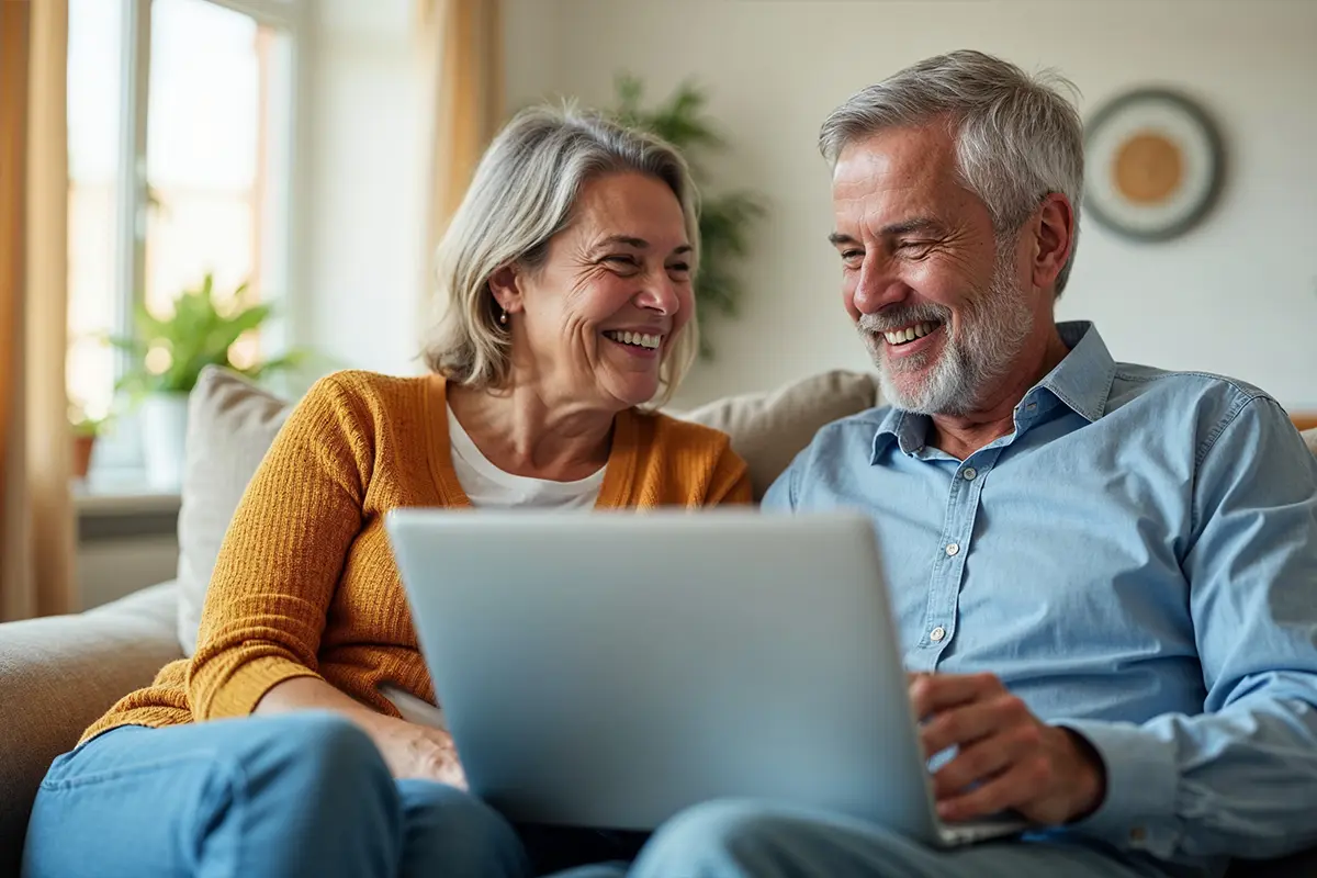 photo of a couple going through a laptop